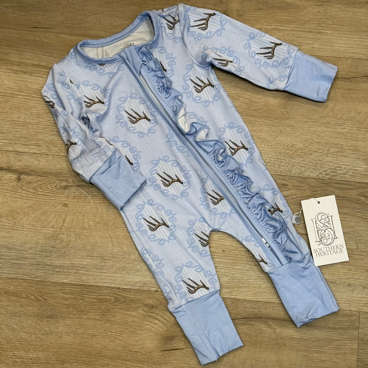 Girls Antler Coquette Bamboo Ruffle Double Zipper Sleeper