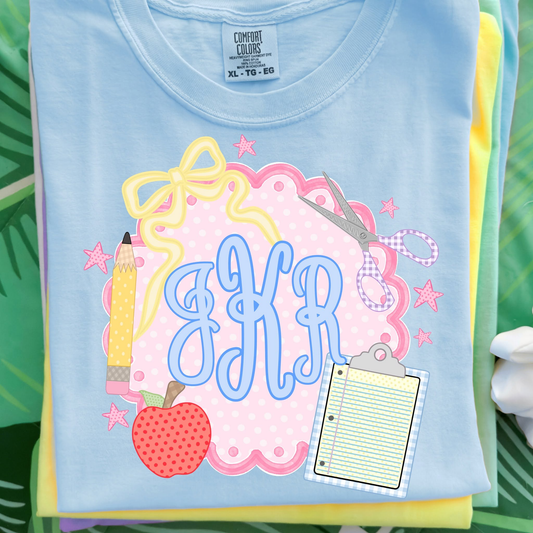 Scallop Monogram Back To School Name Tee - TYPE MONOGRAM IN NOTES BOX AT CHECKOUT (Copy) (Copy)