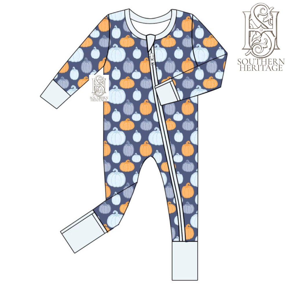 Boys Bamboo Pumpkin Patch Blues Double Zipper Sleeper