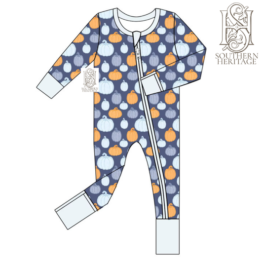 Boys Bamboo Pumpkin Patch Blues Double Zipper Sleeper