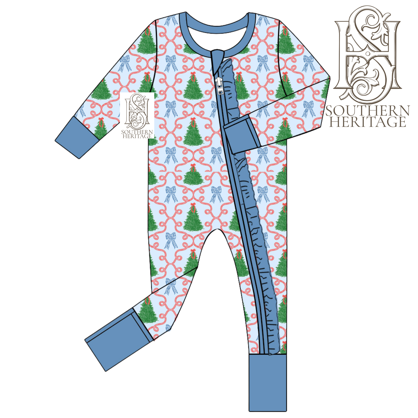 PREORDER Heirloom Holiday Girls Bamboo Ruffle Double Zipper Sleeper