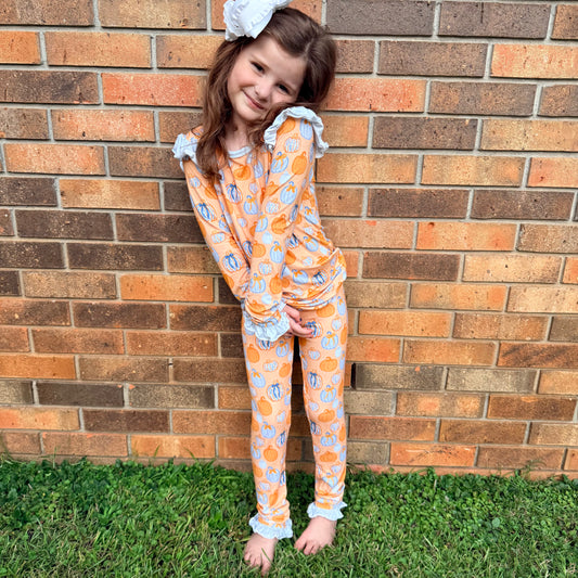Girls Bamboo Pumpkin Chinoiserie Ruffle Set