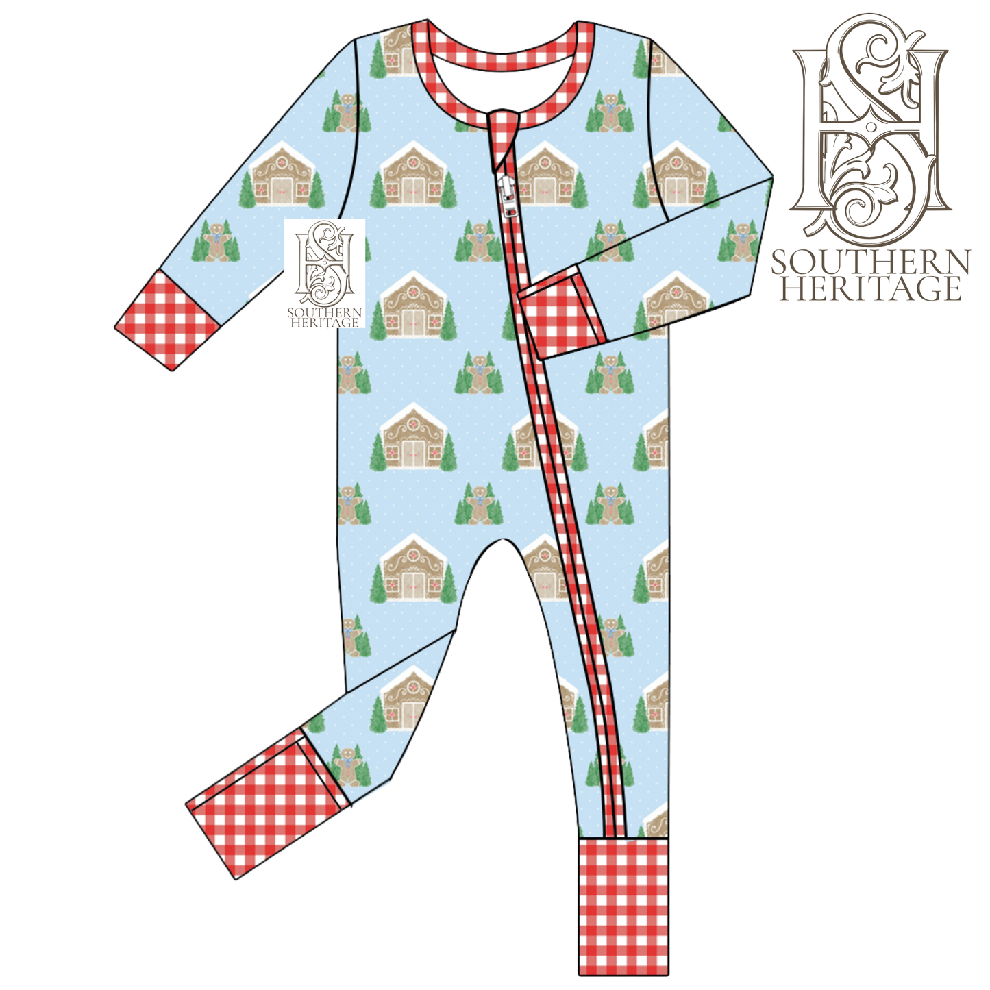 PREORDER Gingerbread Cottage Boys Bamboo Double Zipper Sleeper