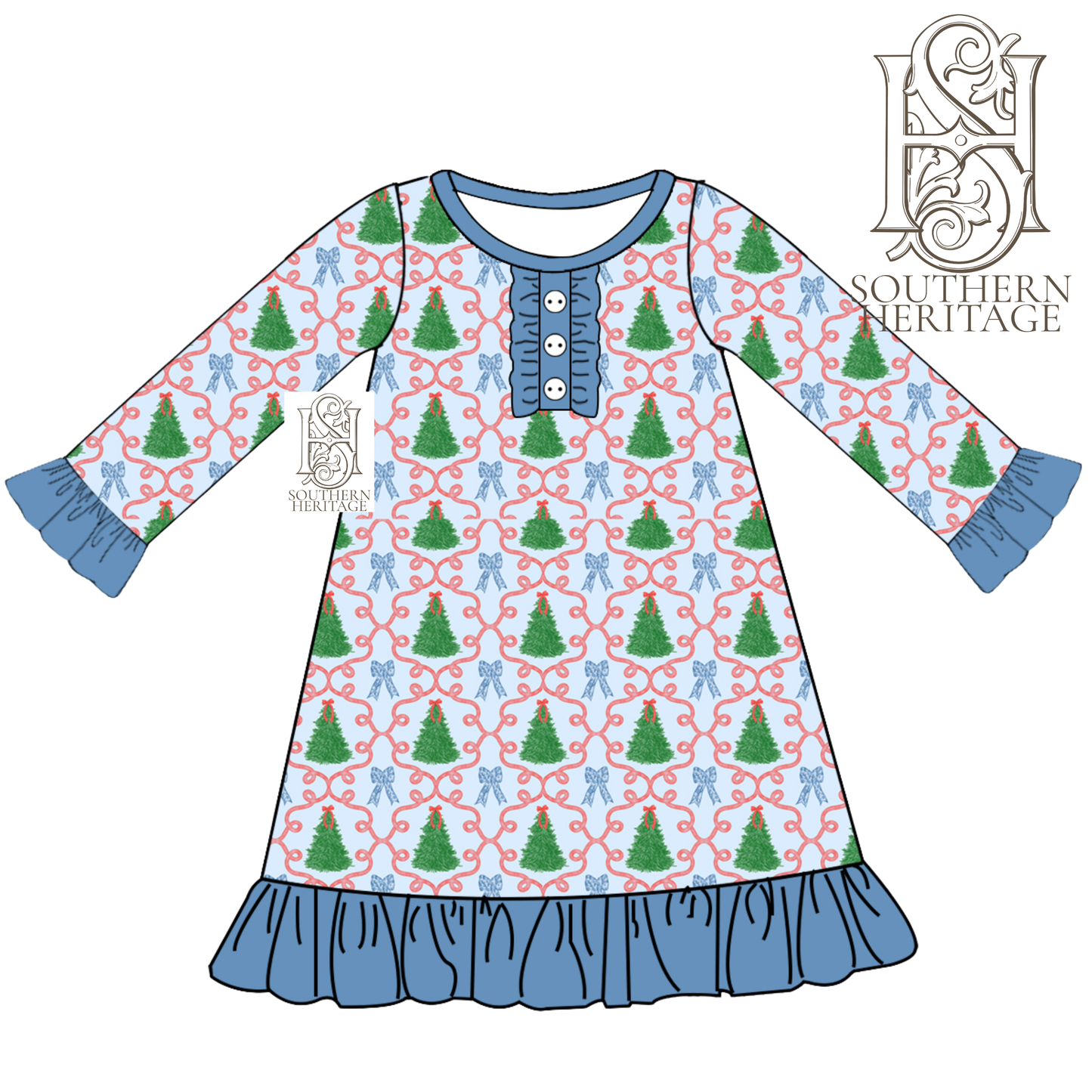PREORDER Heirloom Holiday Girls Bamboo Ruffle Sleep Gown