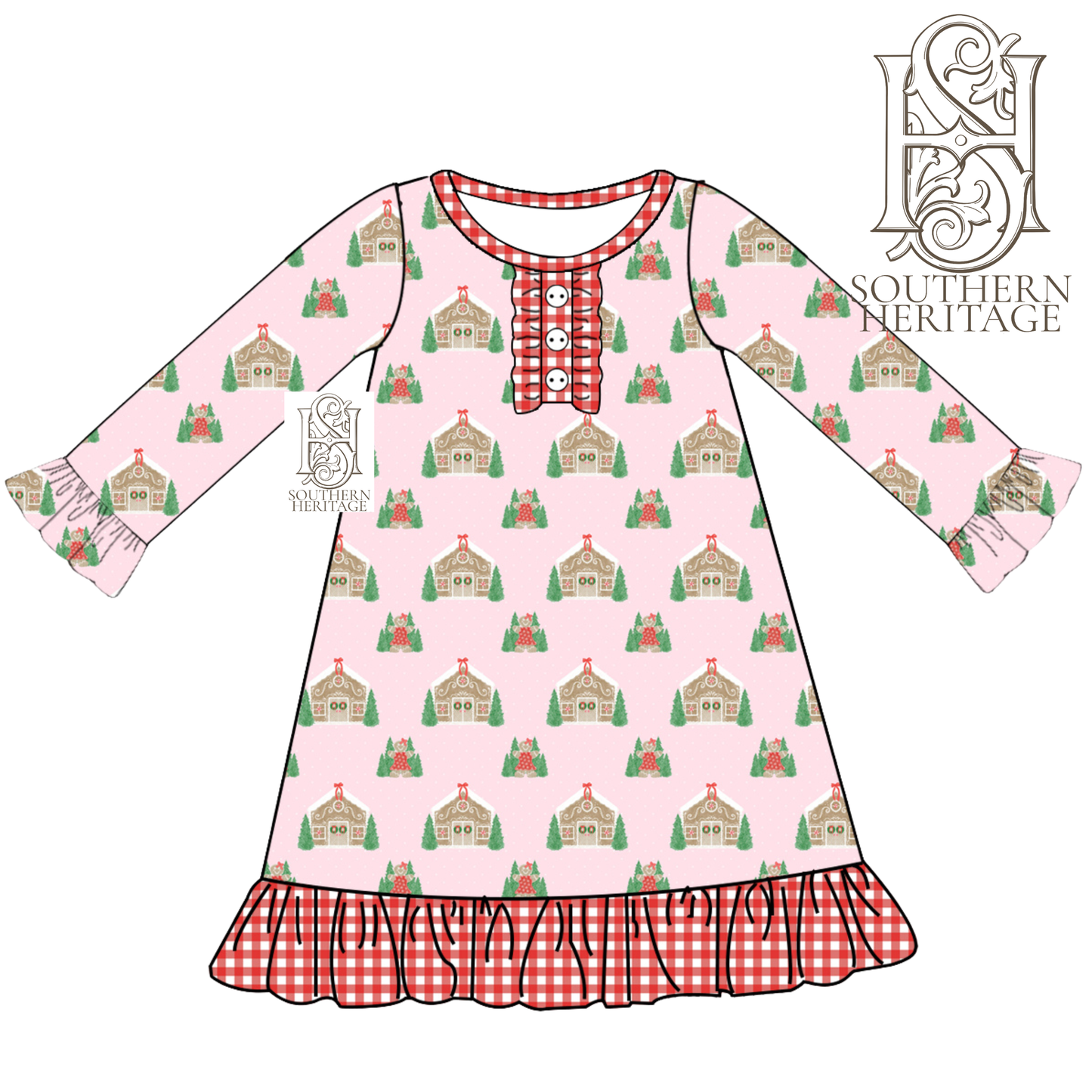 PREORDER Gingerbread Cottage Girls Bamboo Ruffle Sleep Gown