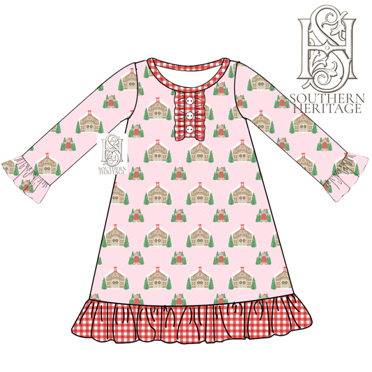 PREORDER Gingerbread Cottage Girls Bamboo Ruffle Sleep Gown