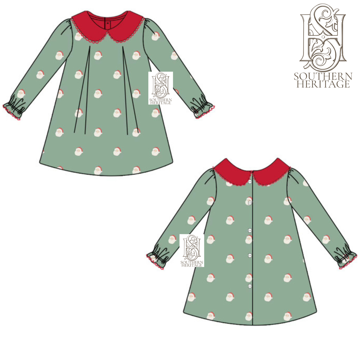 PREORDER Classic Santa Palmer Collared Pleat Dress